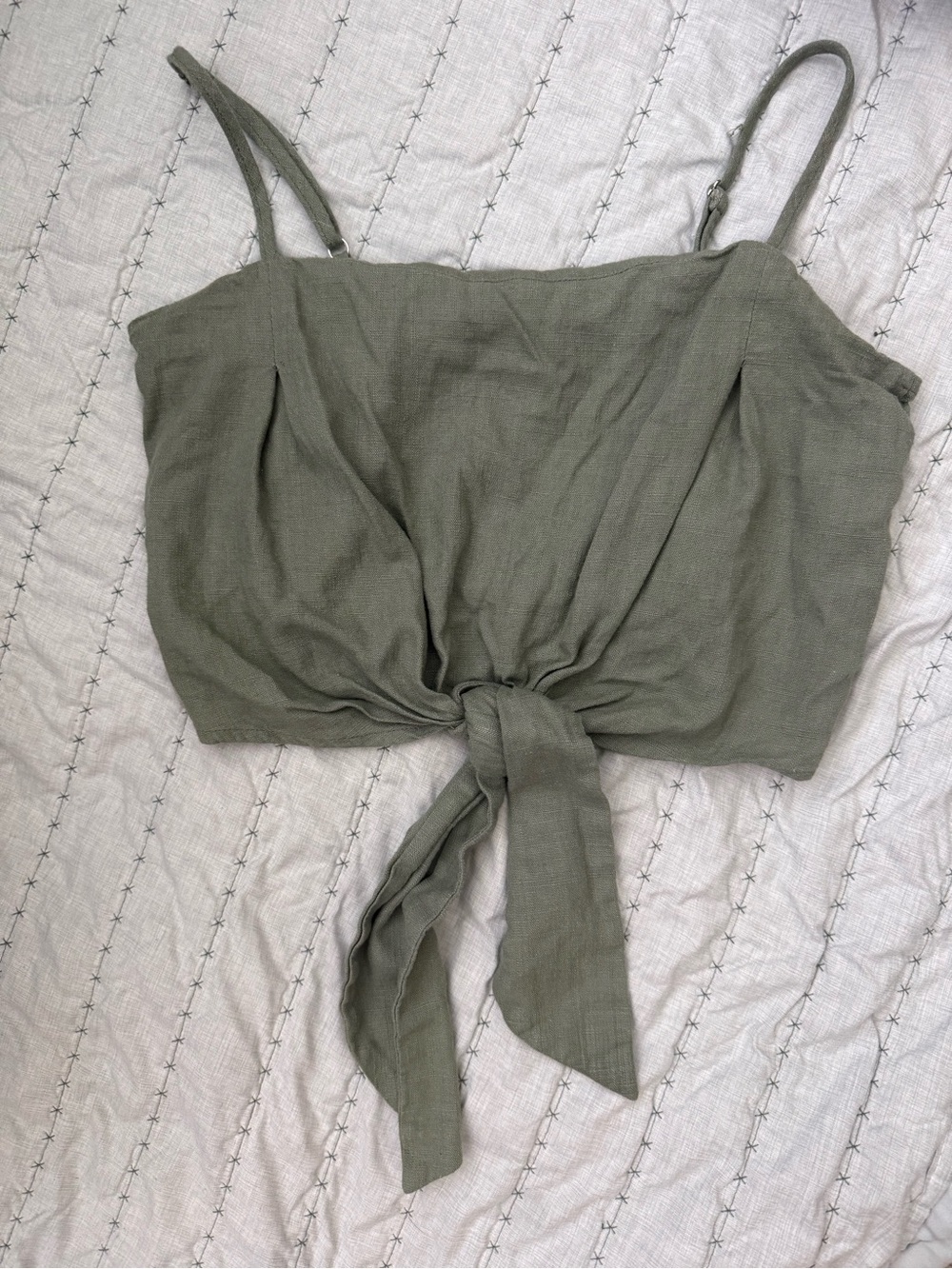 The Cove- Linen Cotton  Tie-Front Crop Tank Top